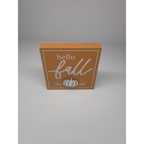 ~New* "Hello Fall" Pumpkin Wood Block Sign Table Decor Tier Tray Autumn Harvest - Picture 2 of 3